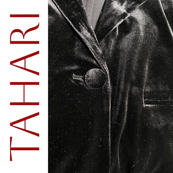 Tahari NWT Womens Black Velvet Single Button Blazer Jacket Notched Lapel Large - Picture 11 of 15